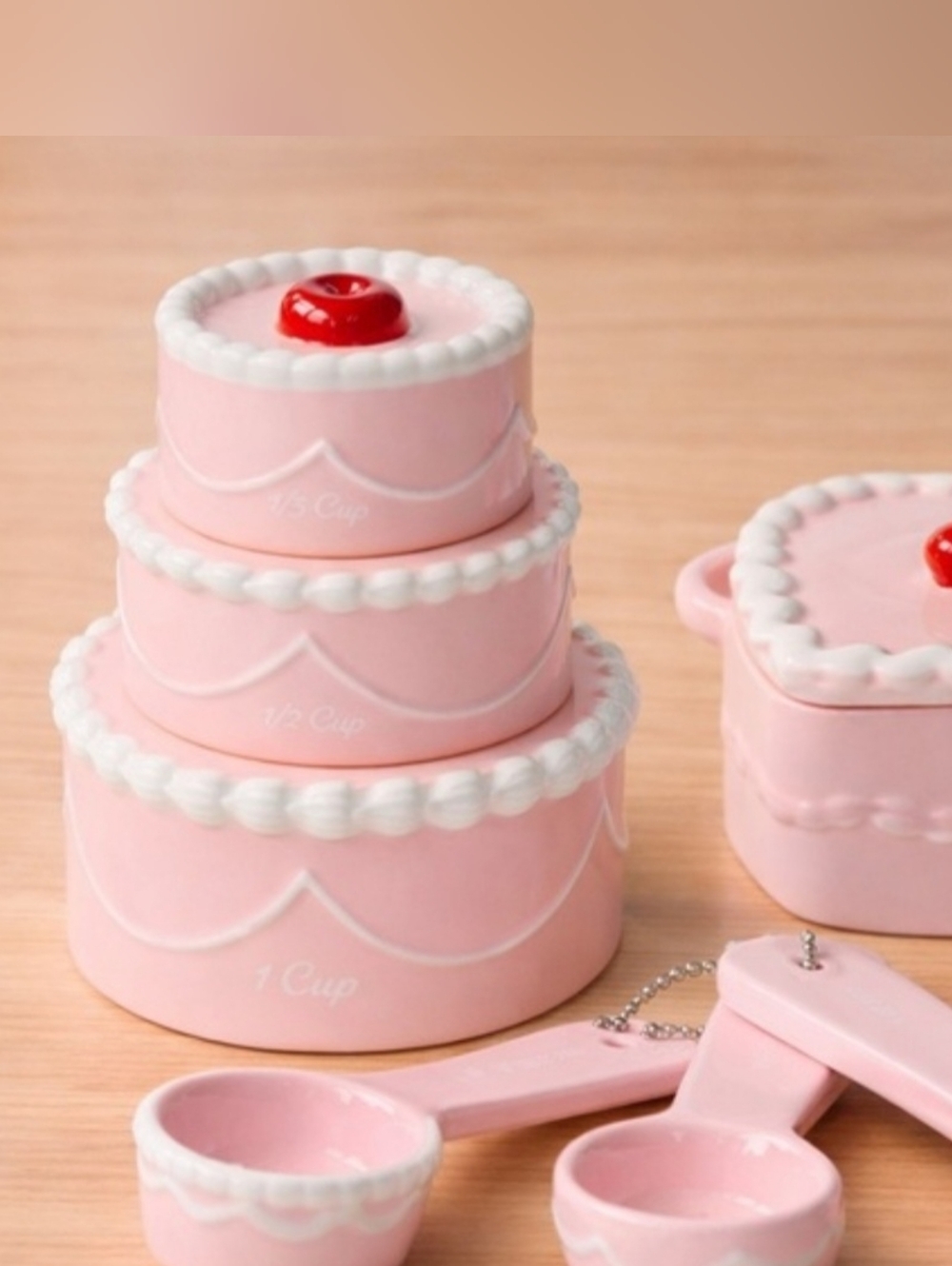 Target Pink Stackable Cake-Themed Measuring Cups with Cherry Accents